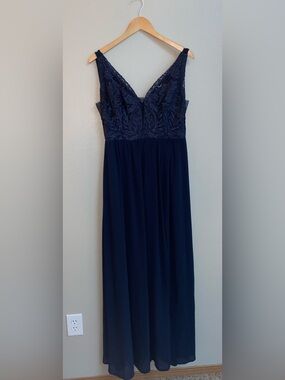 Lulus Navy Blue Lace Bodice Chiffon Maxi Dress Size M